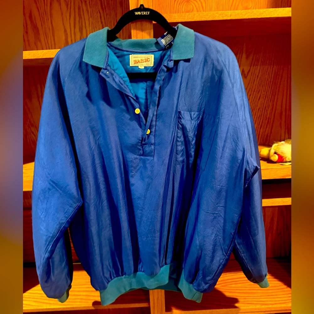 Basic Editions Royal Blue Collared 3/4 button up wind breaker/sweater